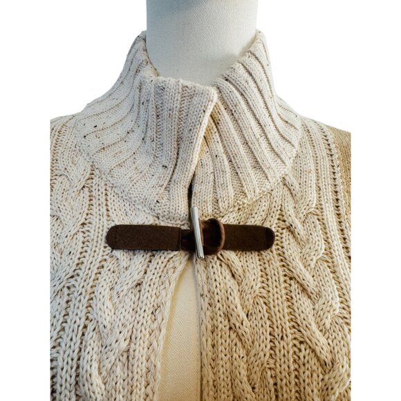 A.IDA Cable Knit Oatmeal Beige Long Cardigan L Open Front Toggle Closure Sweater - Picture 5 of 10